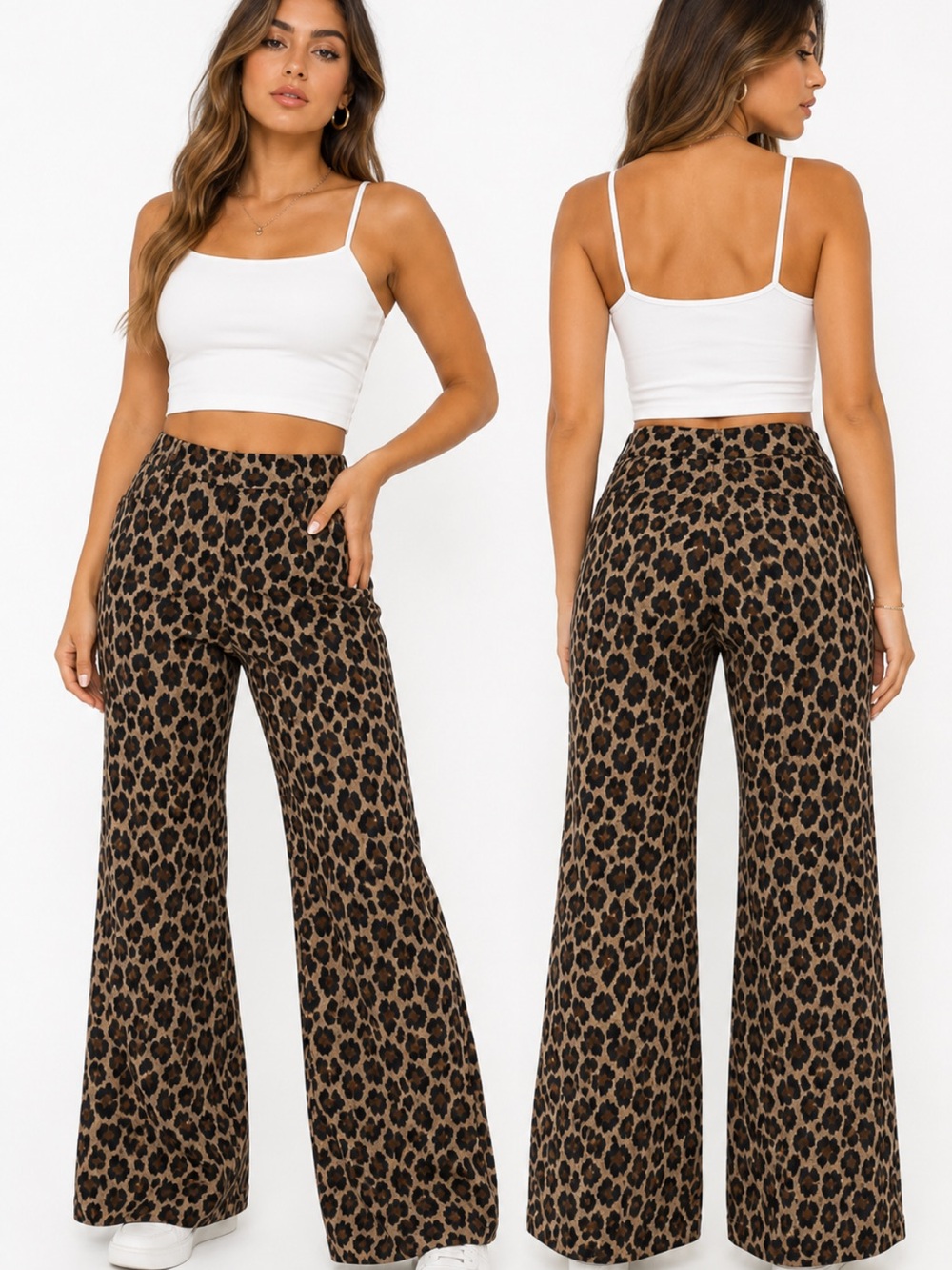 Zara NWT Leopard Print Flare Pants Wide Leg 100% Cotton XL